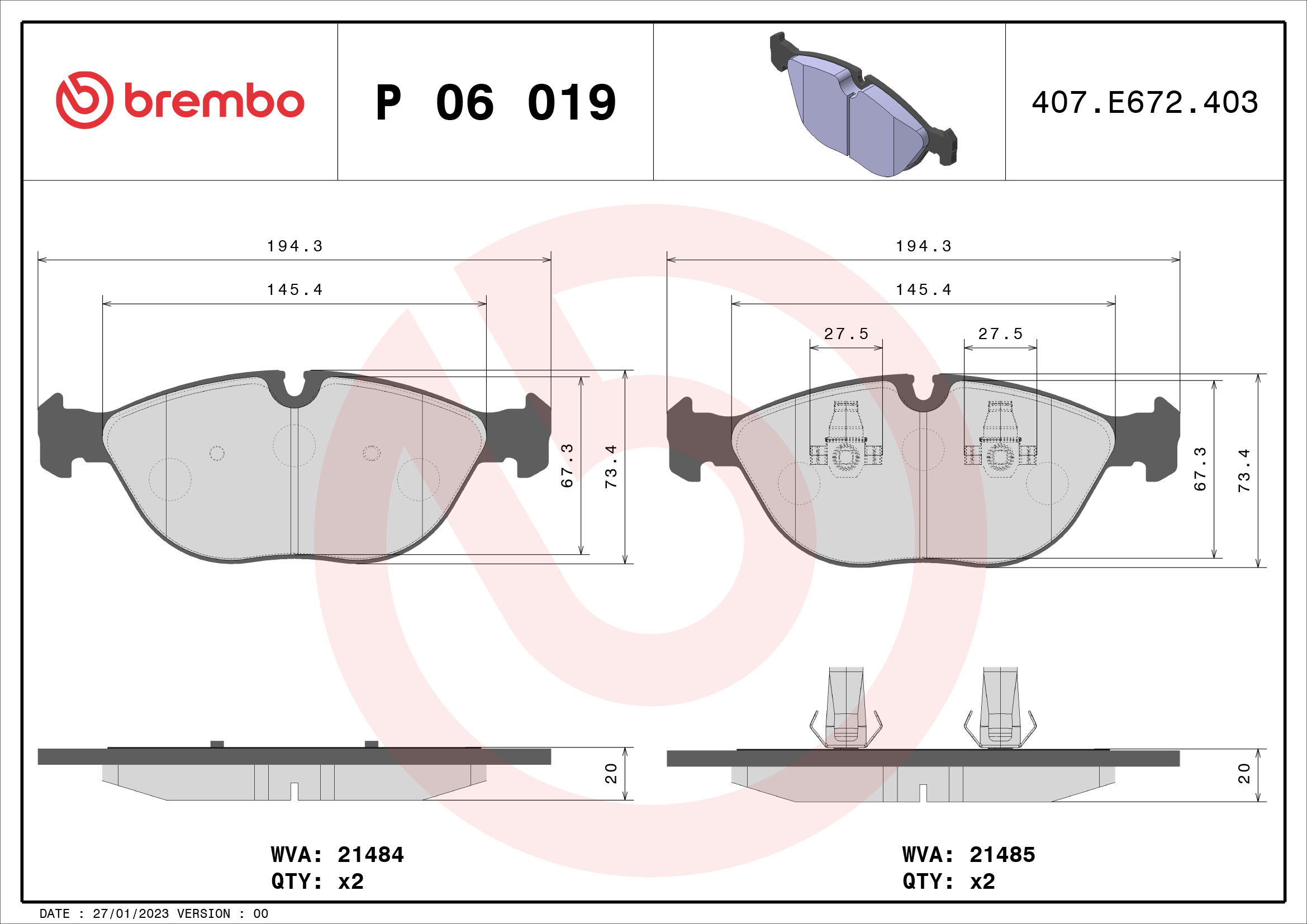 A.B.S. P 06 019 BREMBO Bremsbelagsatz, Scheibenbremse